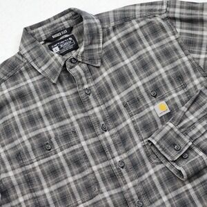 Carhartt Mens Large Rugged Flex Relaxed Plaid Flannel Long Sleeve Gray Grunge